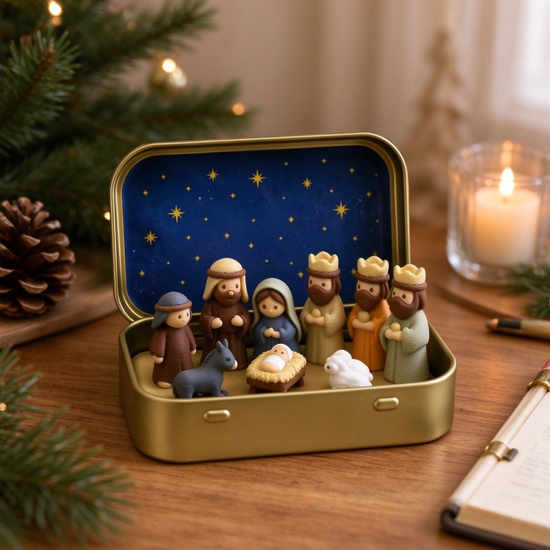 Mini Nativity Scene in a Metal Box – Portable Christmas