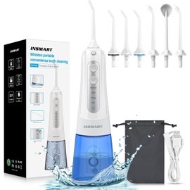 INSMART Zahnseide für Zähne, kabellos, elektrischer Wasser-Zahnstocher, tragbare Munddusche, 270 ml, Wasserstrahl-Zahnreiniger, sanft zum Zahnfleisch, entfernt Plaque und Lebensmittelpartikel