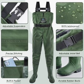 Trudave Kids' Chest Waders, Lightweight, Durable Nylon/PVC for Fishing & Hunting