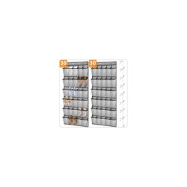 VZZNN 2 Pack Over the Door Shoe Organizer 30 Compartment Over the Door Organizer Large Breathable Mesh Pockets Hanging Shoe Organizer Closet Organizers and Storage Shoe Rack for Door (Gray)