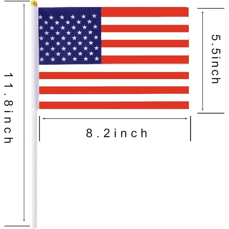 12Pcs American USA Flag on Sticks, 5.5x8 inch Hand Held