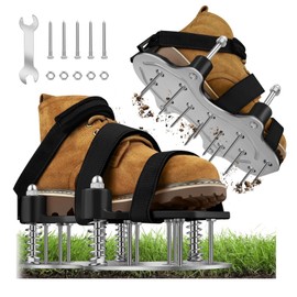 Lawn Aerator Shoes for Grass - Aerator Lawn Tool, Double Layer Shoes with Spiked Bottom and Upgrade Aluminum base,Adjustable Strap for Secure Fit Automatically Clears Leaves and Dirt for Garden