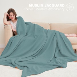 Cosy Family 4 Layer Muslin Bed Blanket - Breathable and Lightweight Gauze Boho Blanket for Spring, Soft 100% Cotton Muslin Blanket, Green, 80x90 Inches
