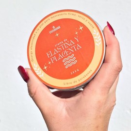 Crema corporal hidratante de ELASTINA y PLACENTA vegetal, ideal para el EMBARAZO, disminuye estrías y celulitis, promueve regeneración celular y produce colágeno, en lata de 200 g