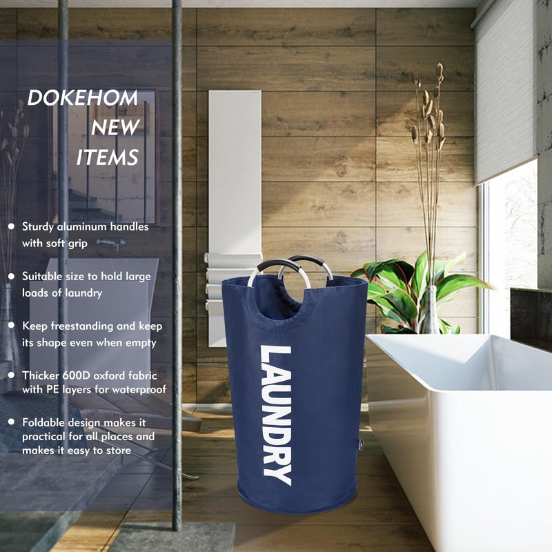 DOKEHOM 90L Large Laundry Basket, Collapsible Laundry Bag, Freestanding Tall