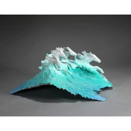 Surf Horses Sculpture from John Perry Airbrushed Blue Wave 14in Long