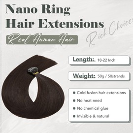 Rich Choices Nanoring Extensions 40 cm #2 Dark Brown - Invisible Hair Extensions Real Hair Remy Silky Straight - Nano Ring Extensions 50 Strands/Pack