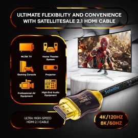 SatelliteSale - Cable HDMI 2.1 de alta ultra velocidad 8K 120 Hz HDR 48 Gbps (conectores chapados en oro de 24 quilates, cable de nailon premium), retorno de audio (eARC) mejorado y Dolby Atmos, 1,82m
