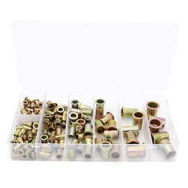 Yuhtech 165 Pieces Mixed Rivet Nut Made of Carbon Steel, Rivet Nut Tool Flat Head Thread Rivet Nutsert Cap Assortment Kit