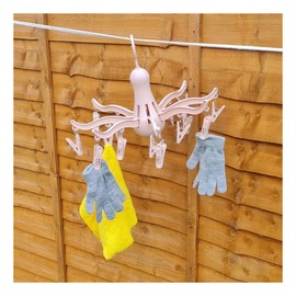 AAHO IT'S ALL ABOUT HOME Octopus Hanging Dryer 8-Claws with 16 Clothes pegs, Easy to Fold and Store Laundry Airer, Indoor & Outdoor Drying Hanger, Space Saving Compact Design (Pink)