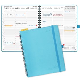 POPRUN Calendar 2026 Weekly Planner 26.5 x 21.5 cm, 17-Month Diary Ring Binder (Jan.2026-Dec.2026), Book Calendar 1 Week 2 Pages with Soft Cover - Teal Green