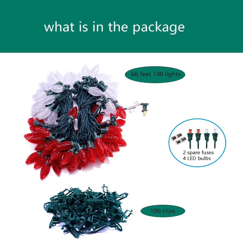 NIOSTA C9 Outdoor Christmas Lights,66ft 100 Lights,C9 String Lights with