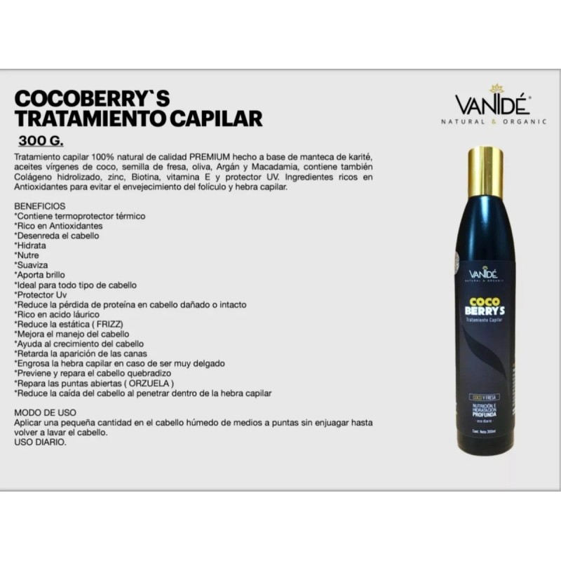 Vanidé Natural & Organic Crema Para Peinar Desenredante Coco Berry's