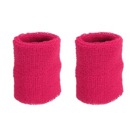 PATIKIL 2pcs 8x10cm Sport Wristband Athletic Coton Terry Cloth Absorbent Wrist Sweatband for Tennis, Basketball, Training, Running, Dark Pink