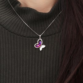 Butterfly Love Pendant Necklace - Woman 925 Sterling Silver Animal Butterflies February Birthstone Purple Crystal Necklace Jewelry Christmas Birthday Gift for Wife Mother DP0376F