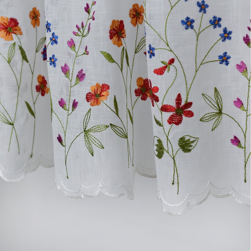 yurlisa KFL027 Sheer Embroidery Pastoral Style Cafe Curtain Kitchen Curtain