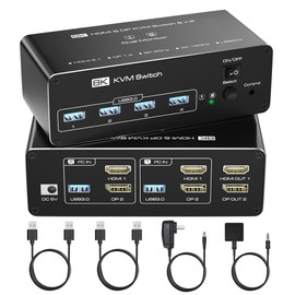 KVM Switch 2 Monitors 2 Computers, 8K@60Hz KVM Switch HDMI Extended Display, 4K@120Hz, KVM Switches for 2 Computers Sharing 2 Monitor, 4 USB 3.0 Devices Such as Keyboard, Mouse, Printer, Scanner