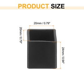 sourcing map Rubber Furniture Leg Caps, 4Pcs 20x20mm Rectangle Chair Leg Tips Caps, Furniture Foot End Caps Covers Floor Protectors for Table, Chair, Machinery Equipment Feet (Black)