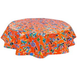 Round Freckled Sage Oilcloth Tablecloth in Animal Wonderland Orange - You Pick The Size!