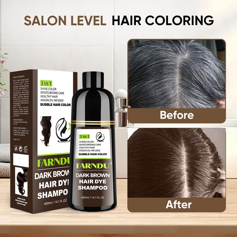 Farndu Dark Brown Hair Dye Shampoo for Women Men, 3