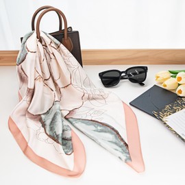 ToytoTou Square Silk Scarf 27.5", Medium Square Satin Head Scarf for Women, Pale Pink