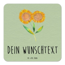 Mr. & Mrs. Panda Personalisierter Bierdeckel Blume Sonnenblume 100er Set - Personalisierte Geschenke, Pflanzen, Bierdeckel mit Namen, Sonnenblumen,