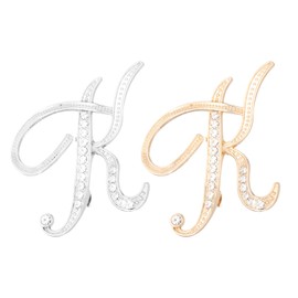 PATIKIL Letter Brooch Pins, 2Pcs Initial Letter K Rhinestone Broaches Metal Crystal Alphabet A-Z Lapel Pin for Women Jewelry Gift Suit Clothes Hat Dress Coat Craft, Gold Silver