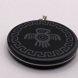 Generico 1.9 in Obsidian Round Pendant engraced Necklace scrying Disk Polished Black Mirror Handmade Bird Healing Crystal Stone Amulet Pendant Spiritual decor souvenir