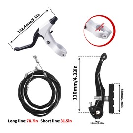 Gashwer Complete Bike Brakes Set, Universal Bike Front and Rear MTB Brake, Inner and Outer Callipers Cables Lever Kit with Multi-Tool Wrenches Black White