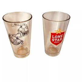 Lone Star 2 Lone Star Beer Glasses, 16 oz 1 Double-sided Armadillo & 1 one-sided Shield