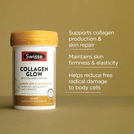 Swisse Beauty Collagen Glow With Collagen Peptides - Supports skin elasticity & firmness with Vitamin C - 60 Tablets