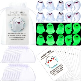 25 Pcs Halloween Pocket Gifts Bulk Glow in The Dark Mini Ghost Figurines with Cards and Bags, Cute Small Gifts for Coworkers, Friends, Party Favors or Classroom Rewards