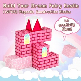 3 otters 12PCS Magnetic Building Blocks, STEM Learning Toys Magnetic Cube Kids Travel Activities with Storage Box for Girls Boys Birthday Gift (Castle)