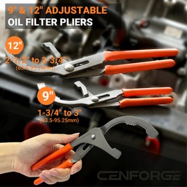CENFORGE Oil Filter Wrench Set, 9" & 12" Adjustable Filter Pliers with Non-Slip Grip for Cars, Trucks, Motorcycles & Heavy Equipment (2-Piece Heavy Duty Set)