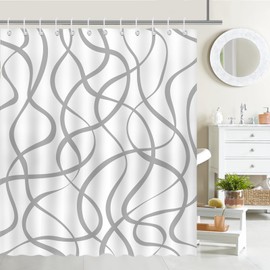 Avezano Grey Striped Shower Curtain Modern Abstract Wavy Grey Bathroom Shower Curtain Mid Century Striped Waterproof Fabric Shower Curtain Bathtub Decor with 12 Hooks 72 X 72 Inch (Grey)