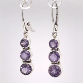 Amber America Facetted Natural Purple Triple AMETHYST Earrings STERLING SILVER Leverback #5e