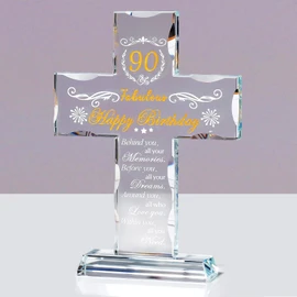 Movdyka Crystal 90th Birthday Cross Gifts for Women Men Engraved Glass 90 Years Old Birthday Presents Ideas for Mum Nan Christian 90th Birthday Religious Decoration Keepsake