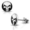 Stainless Steel Punisher Skull Round Circle Button Stud Post Earrings,
