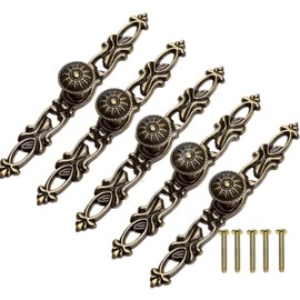 Mgoodoo Pack of 5 Retro Door Handle Metal Knob Cupboard Handle Brass Bronze Drawer Wardrobe Pull Handle 152 mm Antique Brass