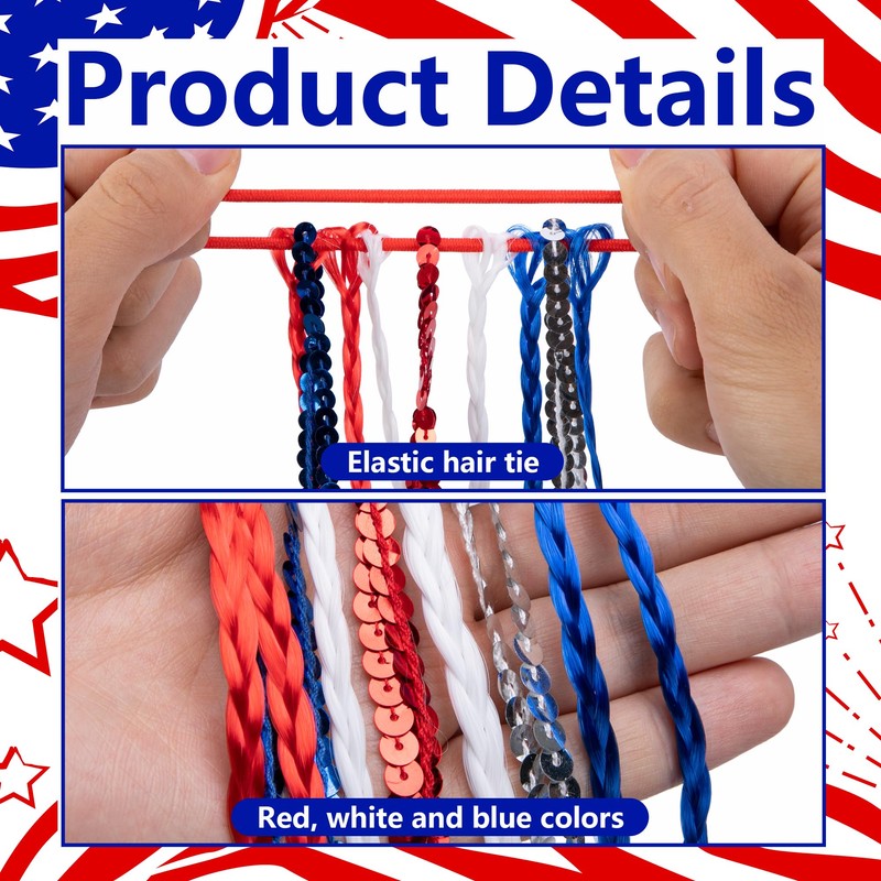 4 Pcs 4th of July Ponytail Hair Extension, Patriotic Elastic