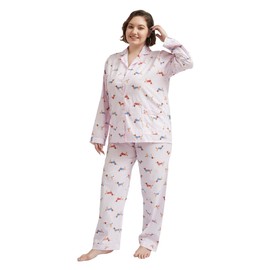 GLOBAL Women Cotton Pajamas Long Sleeve PJs Button Down Sleepwear S-3XL, Dogs on Pink 2, X-Large