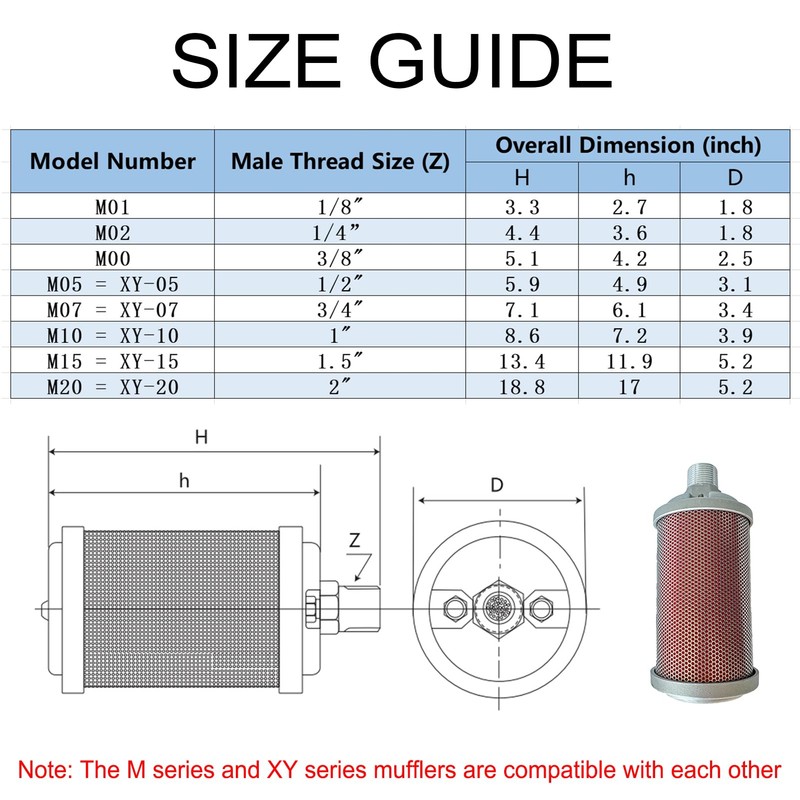 X10 XY-10 Air Compressor Muffler 1" NPT Male, Air Exhaust