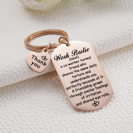 MIXJOY Work Bestie Keychain- Stainless Steel Friendship Gift for Coworkers, Office Buddy Appreciation Farewell Gift, Work Friend Keychain, Retirement Thank You Gift for Women, Rose Gold