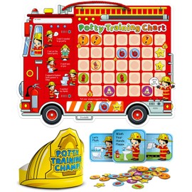 PUTSKA Potty Chart for Toddlers with Fireman Theme - Magnetic Potty Training Chart with Rewards, Stickers, and Training Tools - Perfect for Toddler Potty Training