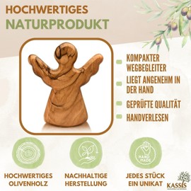 Kassis Geschenkartikel Olive Wood Guardian Angel - Handmade Angel Figurine from Bethlehem - Guardian Angel Lucky Charm - (Good Luck) - (Pack of 1)