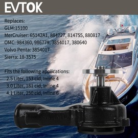 EvTok 65142A1 Marine Circulating Water Pump Fit for Volvo Penta MerCruiser OMC GM Sierra 2.5L 3.0L 4.0L Replaces# 3854017 984360 814755 18-3575 15100