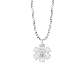True Faith Jewelry Sterling Silver EMT St. Michael Medal with Bright Accents and Caduceus Back Necklace, Religious Jewelry, Patron Saint of Police, Military, First Responders, 1 1/16-inch