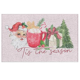 Likjad Pink Christmas Door Mat, Tis The Season Christmas Front Door Mat, Vintage Christmas Door Mats Outside, Christmas Welcome Mat, Christmas Mats for Front Door, Christmas Bath Mat, 17x30 Inches