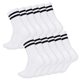 6 Pairs Crew Socks Women, Breathable Cotton White Socks for Women, Stylish Coloful Stripe Sock Women 5-8, Comfortable Soft Tube Sport Sock for Walking Gym Sport Tennis Running