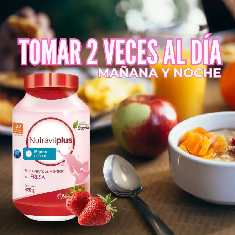 Suplemento Nutricional Nutravit Plus para Adultos, Sabor Fresa y Sin